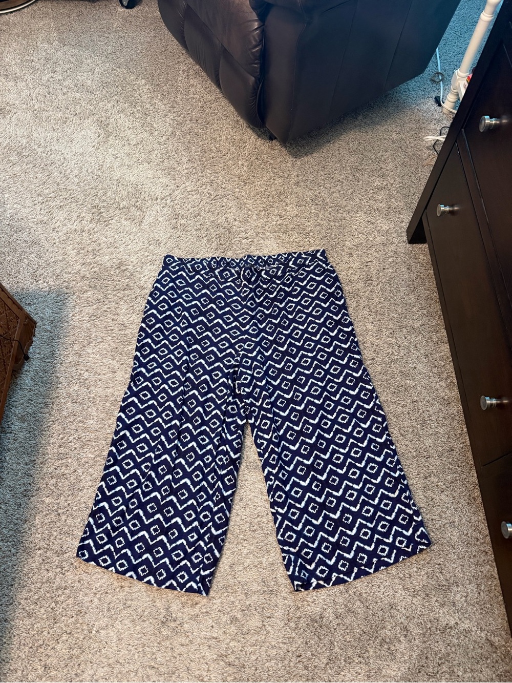 LOFT Navy and White Geometric Wide-Leg Pants